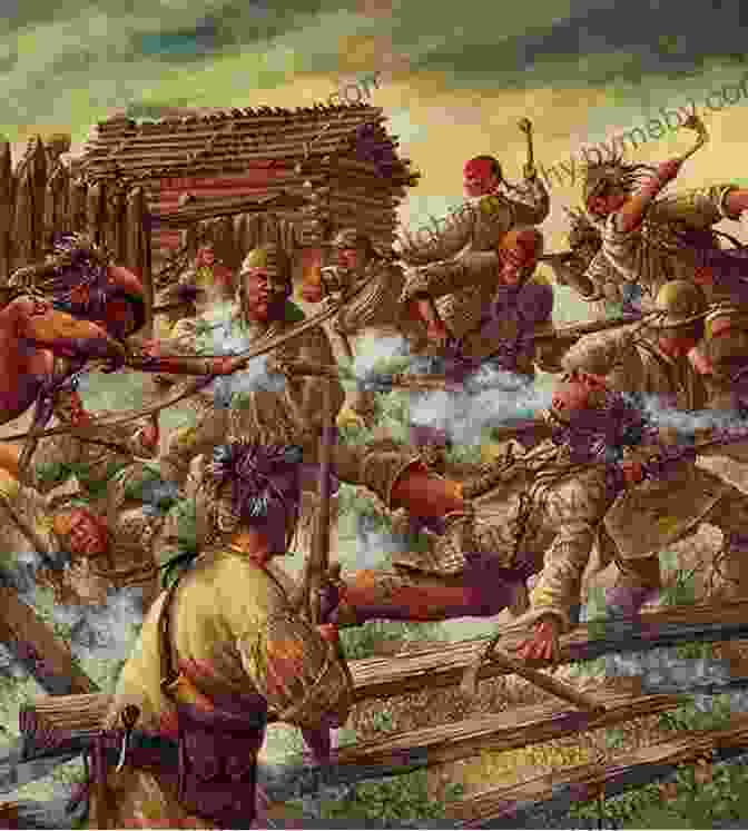 A Chaotic Battle Scene, Frontiersmen Clashing With Native American Warriors Amidst A Backdrop Of Rugged Wilderness Here Is Where: Discovering America S Great Forgotten History