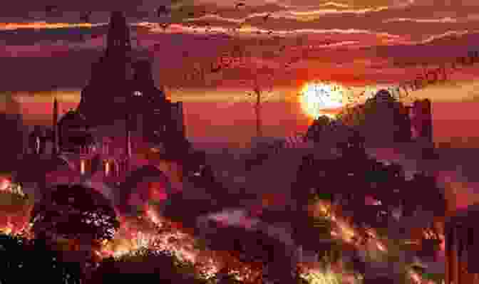 A Panoramic View Of The Burning City Of London, With Billowing Smoke And Flames Rising High Into The Night Sky. The John Milton Series: 16 18