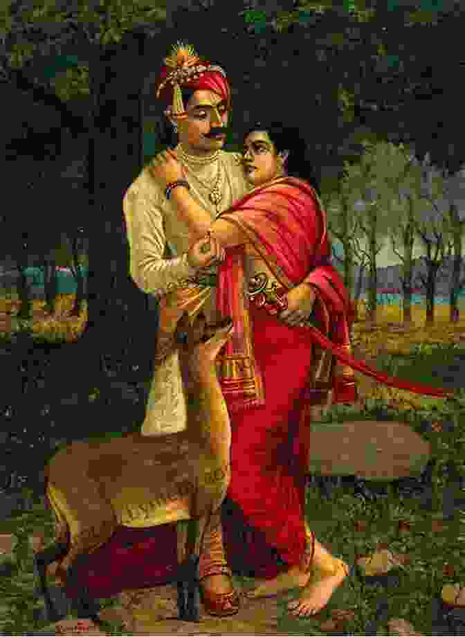 Cover Of The Book Abhijñānaśākuntalam, Featuring A Beautiful Painting Of Shakuntala And King Dushyanta In A Forest Setting. Shakuntala: English Translation Of The Great Sanskrit Poet Mahakavi Kalidas S Abhijnan Shakuntalam