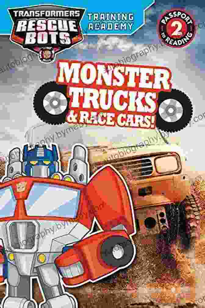 Young Boy Immersed In The World Of Monster Trucks Through The Passport To Reading Book Transformers Rescue Bots: Training Academy: Monster Trucks And Race Cars (Passport To Reading Level 2)